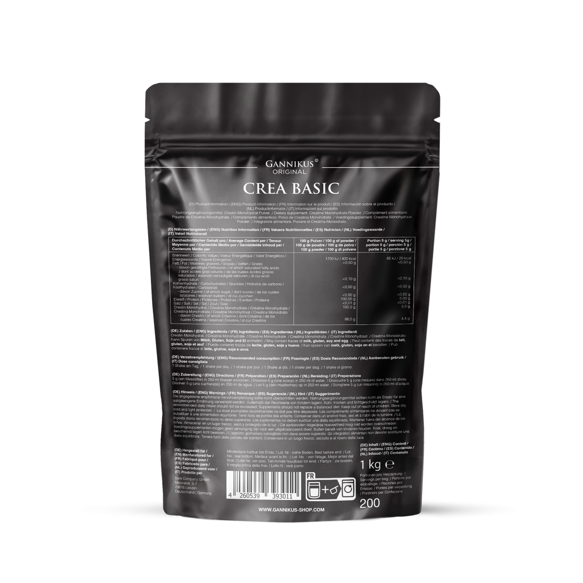 GANNIKUS Original Crea Basic (Creatin Monohydrat Pulver)